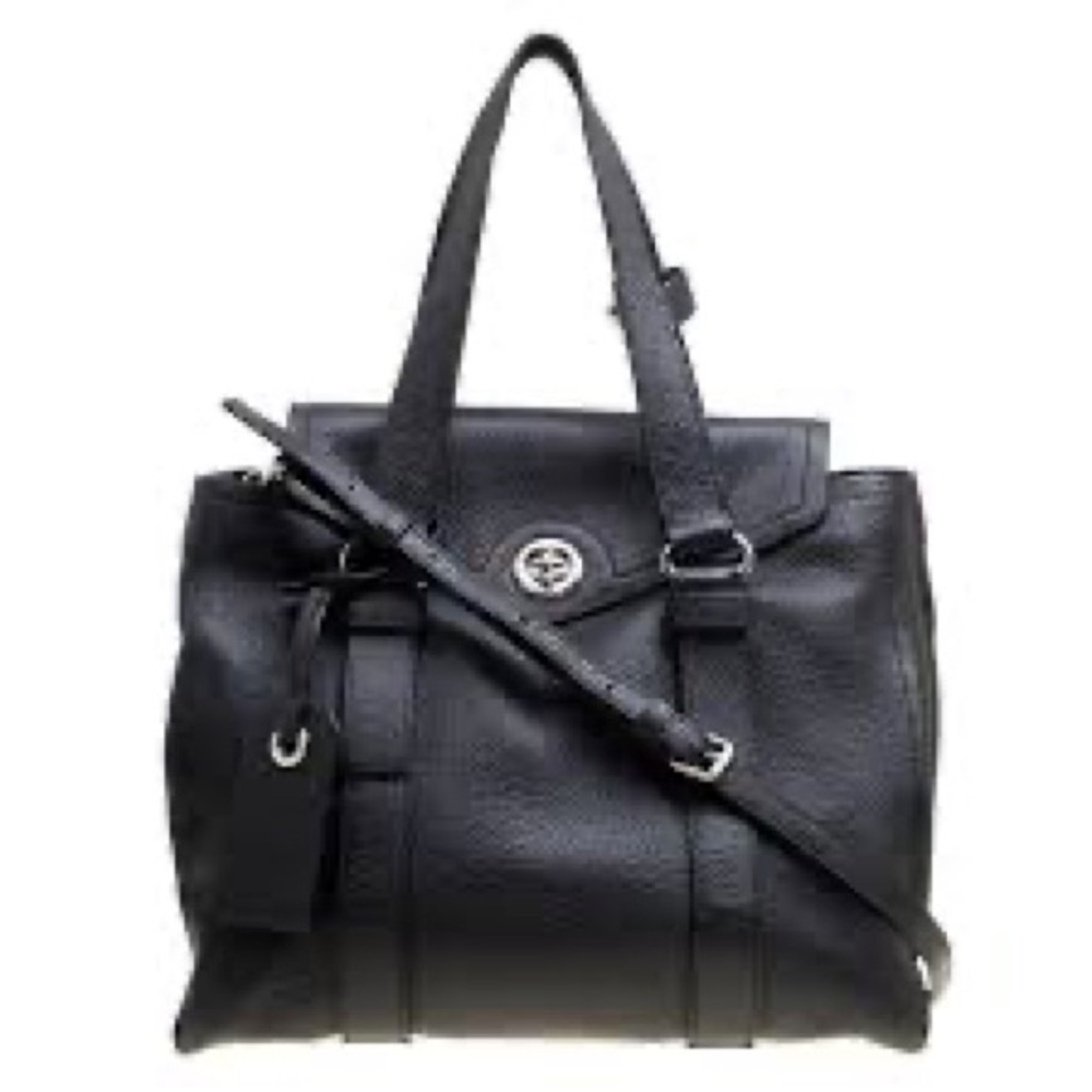 Black Leather Tote Bag with Removable Strap